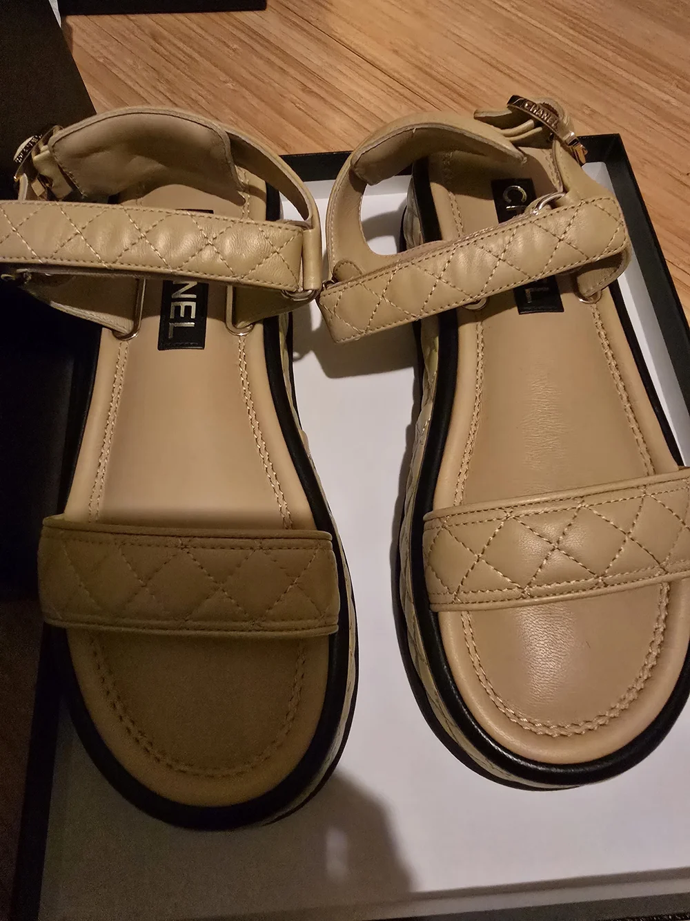 Chanel 22A Quilted Lambskin Platform Sandals - Beige/Black - Size 38C (New) - Picture 10 of 11